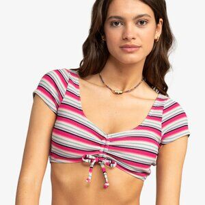 Roxy Paraiso Patriotic Stripe Cropped Bikini Top Women’s L NWT